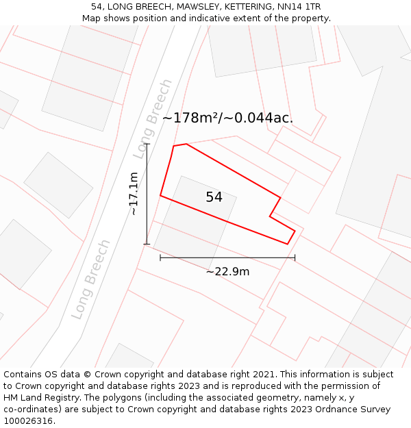 54, LONG BREECH, MAWSLEY, KETTERING, NN14 1TR: Plot and title map