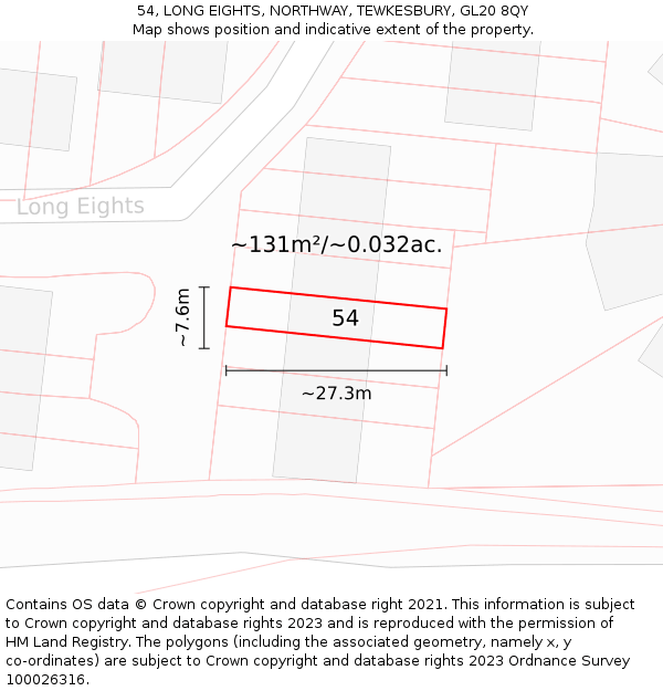 54, LONG EIGHTS, NORTHWAY, TEWKESBURY, GL20 8QY: Plot and title map