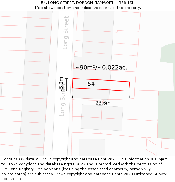 54, LONG STREET, DORDON, TAMWORTH, B78 1SL: Plot and title map