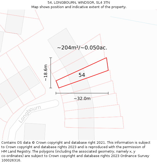 54, LONGBOURN, WINDSOR, SL4 3TN: Plot and title map