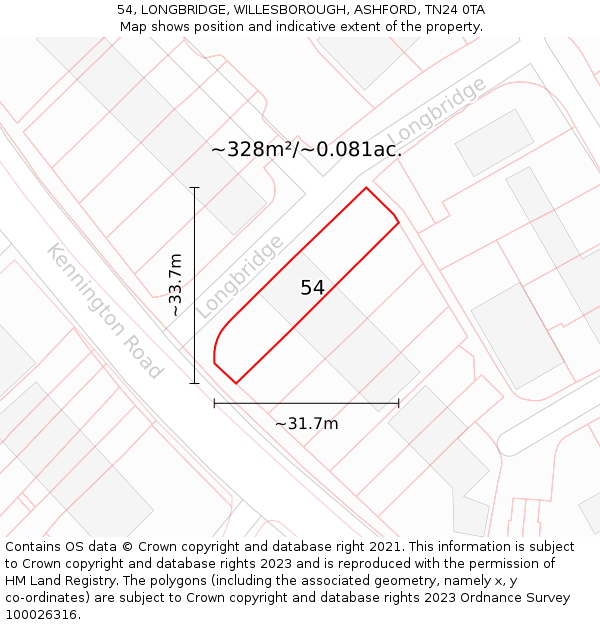 54, LONGBRIDGE, WILLESBOROUGH, ASHFORD, TN24 0TA: Plot and title map