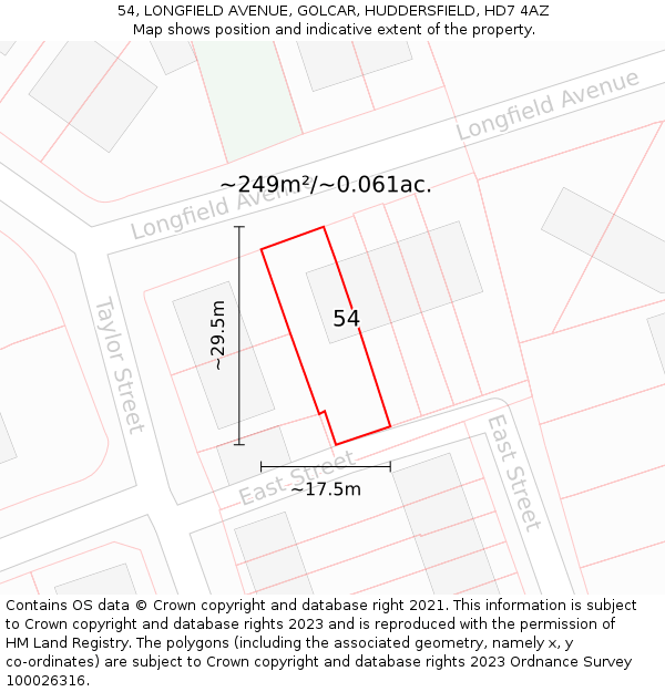 54, LONGFIELD AVENUE, GOLCAR, HUDDERSFIELD, HD7 4AZ: Plot and title map