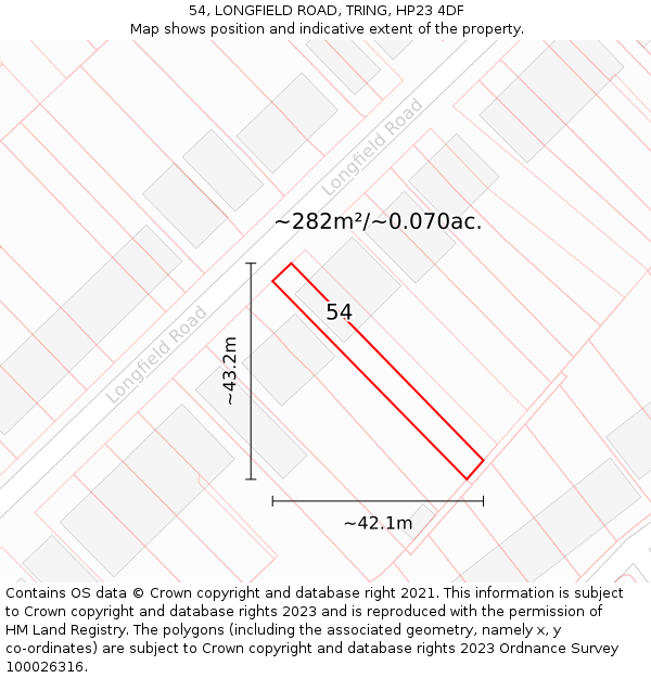 54, LONGFIELD ROAD, TRING, HP23 4DF: Plot and title map