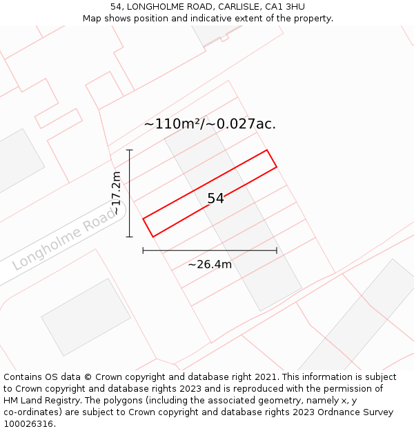 54, LONGHOLME ROAD, CARLISLE, CA1 3HU: Plot and title map