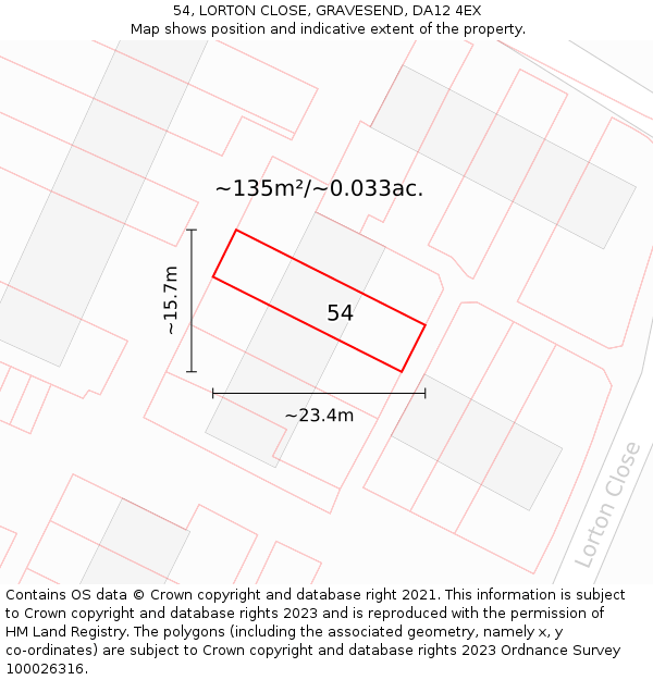 54, LORTON CLOSE, GRAVESEND, DA12 4EX: Plot and title map