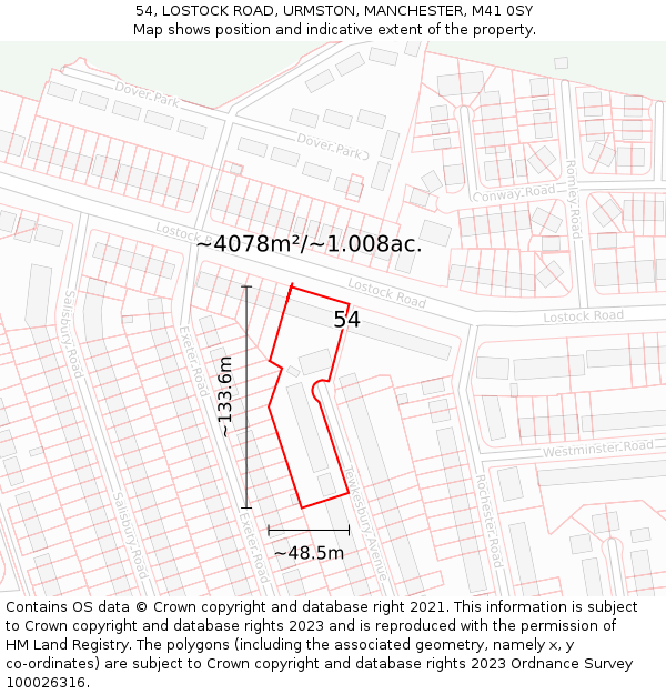54, LOSTOCK ROAD, URMSTON, MANCHESTER, M41 0SY: Plot and title map