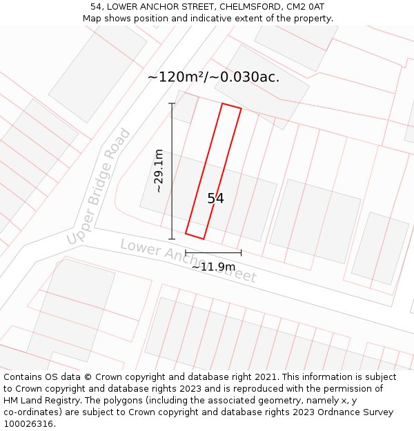 54, LOWER ANCHOR STREET, CHELMSFORD, CM2 0AT: Plot and title map