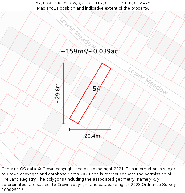 54, LOWER MEADOW, QUEDGELEY, GLOUCESTER, GL2 4YY: Plot and title map