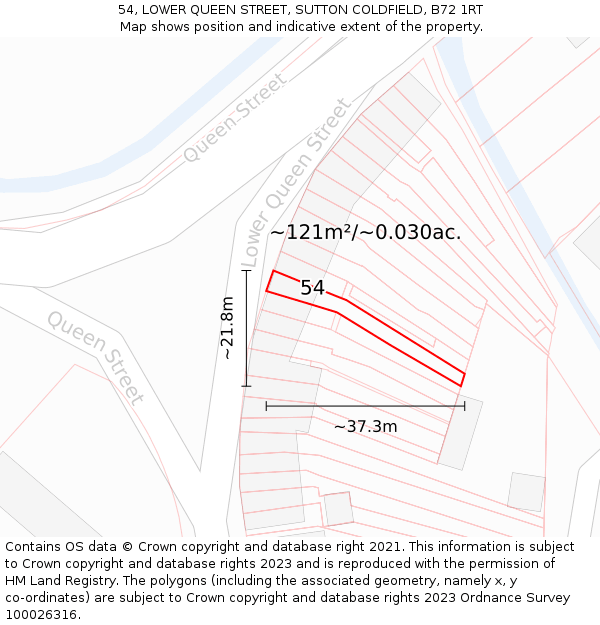54, LOWER QUEEN STREET, SUTTON COLDFIELD, B72 1RT: Plot and title map