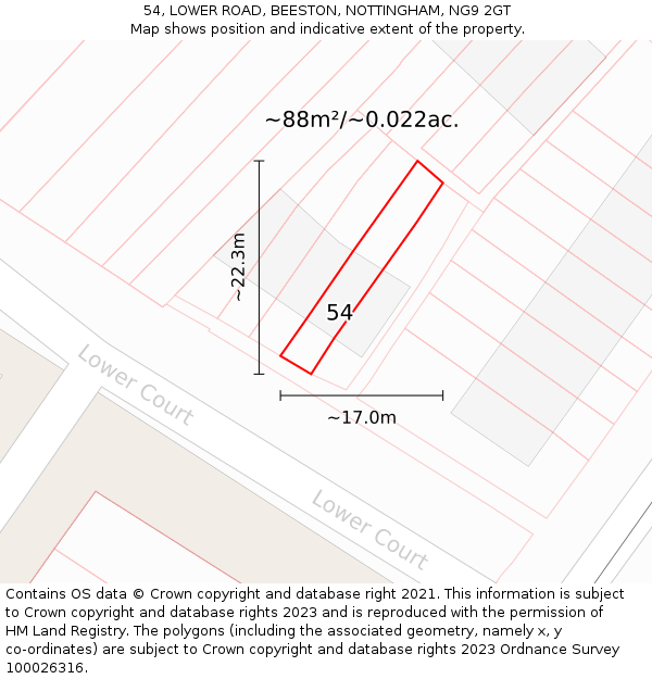 54, LOWER ROAD, BEESTON, NOTTINGHAM, NG9 2GT: Plot and title map