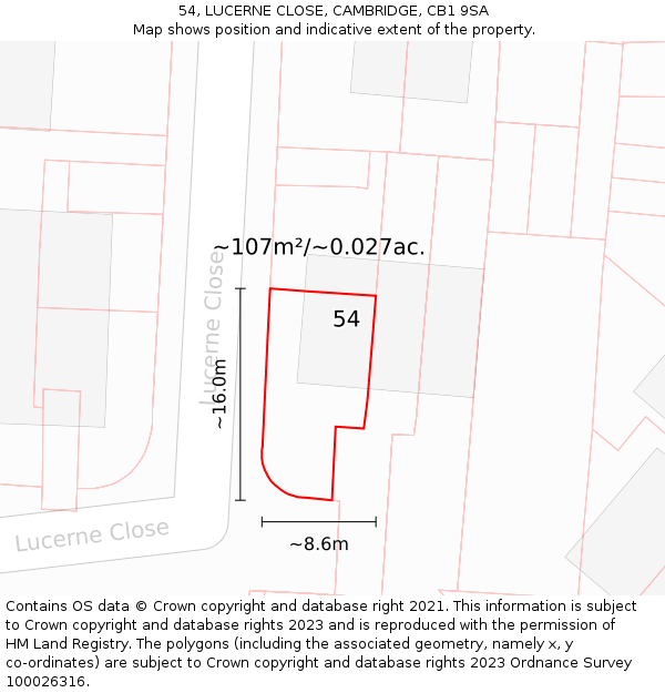 54, LUCERNE CLOSE, CAMBRIDGE, CB1 9SA: Plot and title map