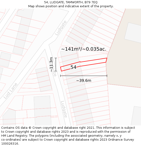 54, LUDGATE, TAMWORTH, B79 7EQ: Plot and title map