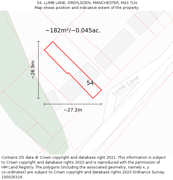 54, LUMB LANE, DROYLSDEN, MANCHESTER, M43 7LN: Plot and title map