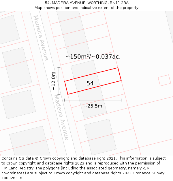 54, MADEIRA AVENUE, WORTHING, BN11 2BA: Plot and title map