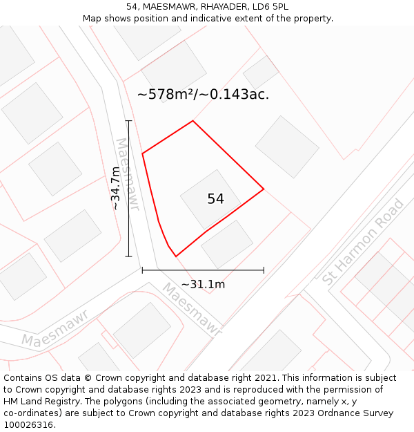 54, MAESMAWR, RHAYADER, LD6 5PL: Plot and title map