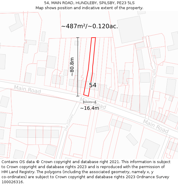 54, MAIN ROAD, HUNDLEBY, SPILSBY, PE23 5LS: Plot and title map