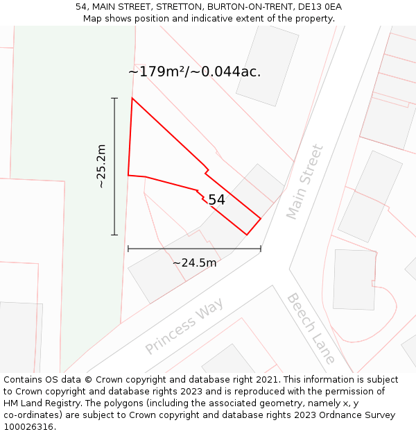 54, MAIN STREET, STRETTON, BURTON-ON-TRENT, DE13 0EA: Plot and title map