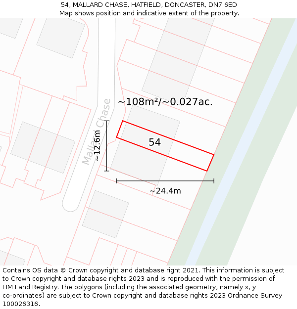 54, MALLARD CHASE, HATFIELD, DONCASTER, DN7 6ED: Plot and title map
