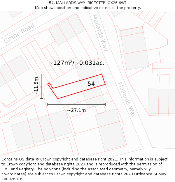 54, MALLARDS WAY, BICESTER, OX26 6WT: Plot and title map
