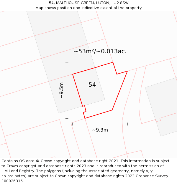 54, MALTHOUSE GREEN, LUTON, LU2 8SW: Plot and title map