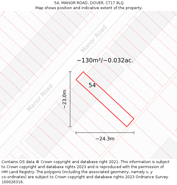 54, MANOR ROAD, DOVER, CT17 9LQ: Plot and title map