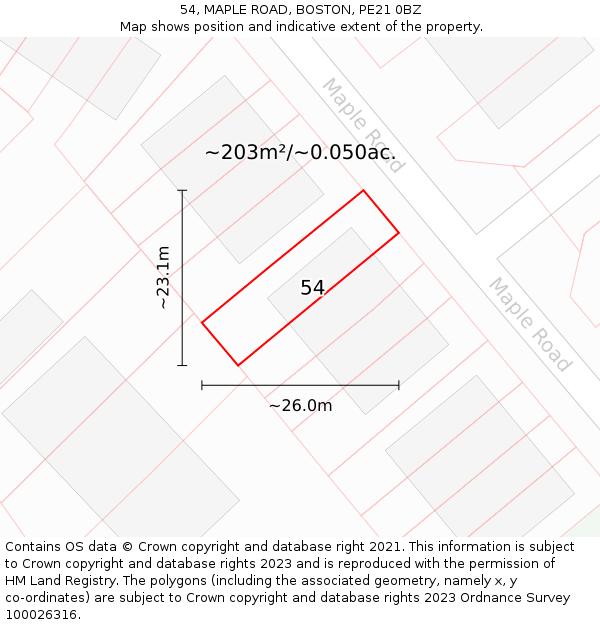 54, MAPLE ROAD, BOSTON, PE21 0BZ: Plot and title map