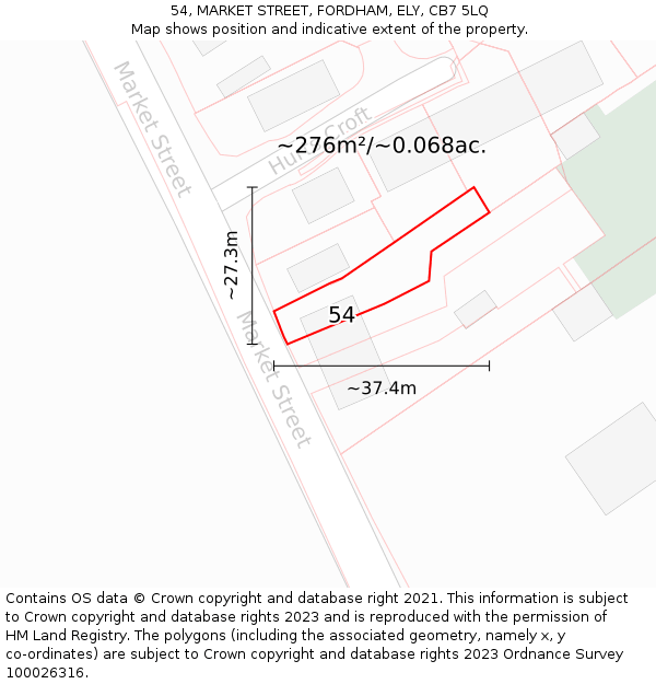54, MARKET STREET, FORDHAM, ELY, CB7 5LQ: Plot and title map