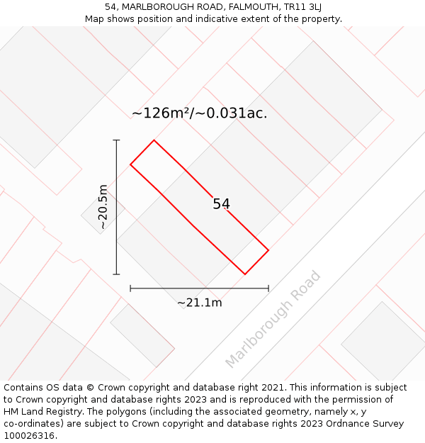 54, MARLBOROUGH ROAD, FALMOUTH, TR11 3LJ: Plot and title map