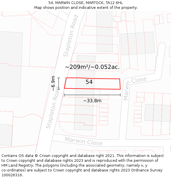 54, MARWIN CLOSE, MARTOCK, TA12 6HL: Plot and title map