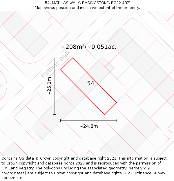 54, MATHIAS WALK, BASINGSTOKE, RG22 4BZ: Plot and title map
