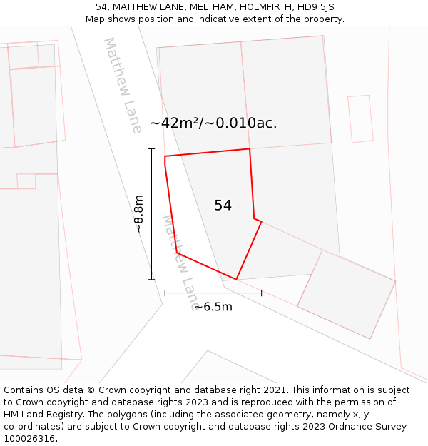54, MATTHEW LANE, MELTHAM, HOLMFIRTH, HD9 5JS: Plot and title map