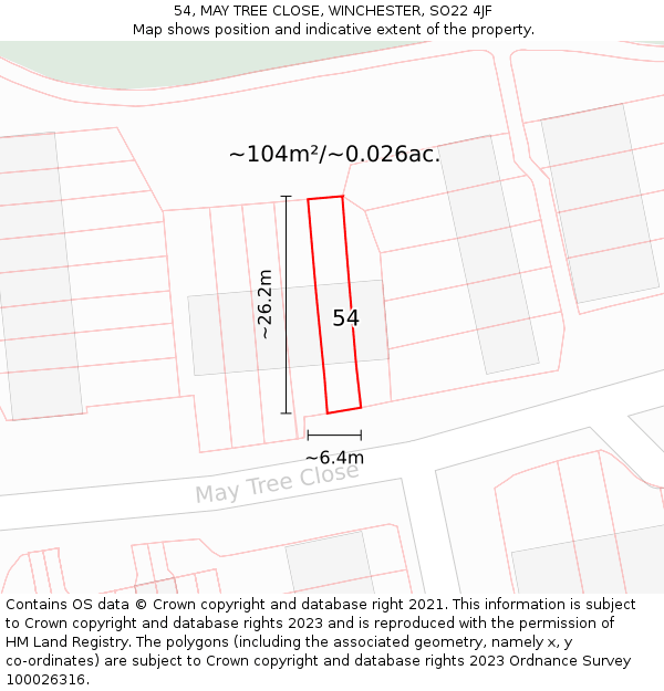 54, MAY TREE CLOSE, WINCHESTER, SO22 4JF: Plot and title map