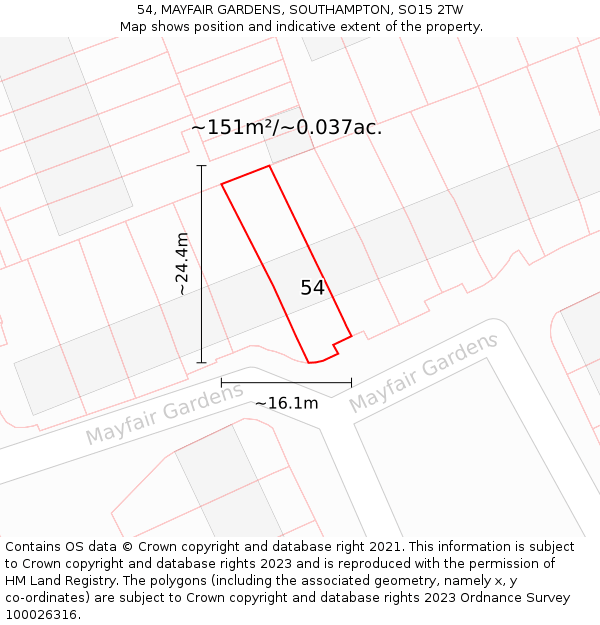 54, MAYFAIR GARDENS, SOUTHAMPTON, SO15 2TW: Plot and title map