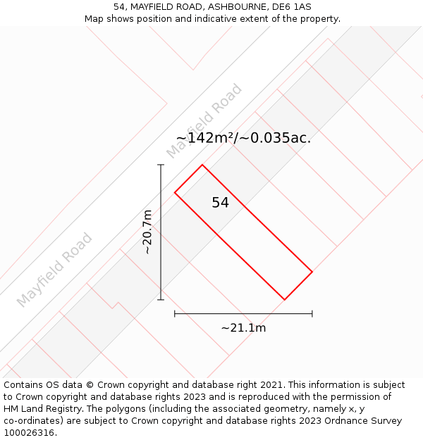 54, MAYFIELD ROAD, ASHBOURNE, DE6 1AS: Plot and title map