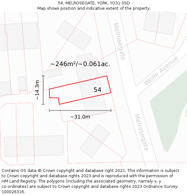 54, MELROSEGATE, YORK, YO31 0SD: Plot and title map