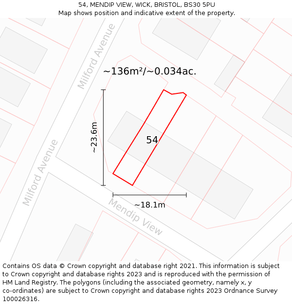 54, MENDIP VIEW, WICK, BRISTOL, BS30 5PU: Plot and title map