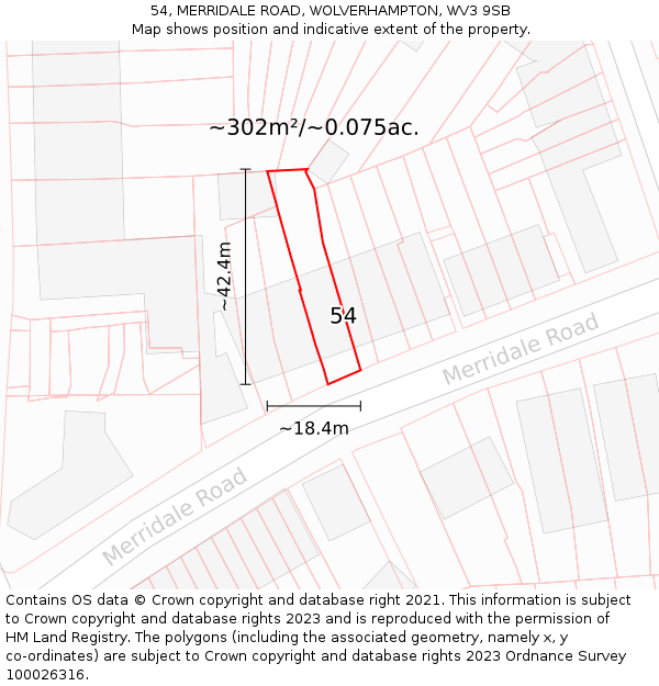 54, MERRIDALE ROAD, WOLVERHAMPTON, WV3 9SB: Plot and title map