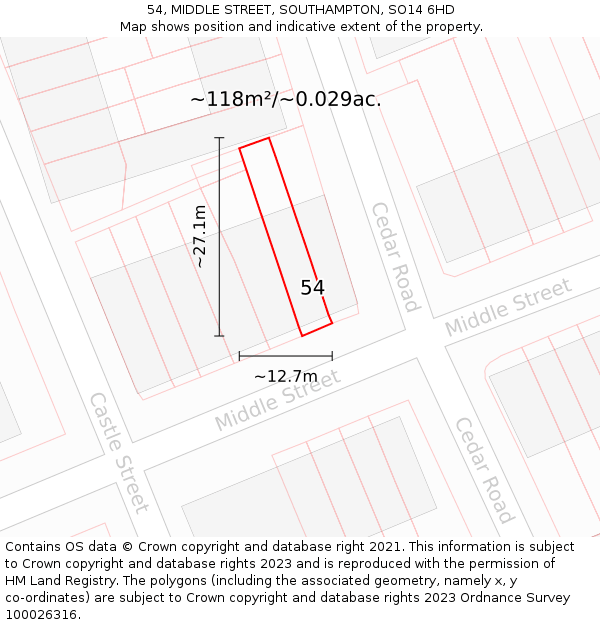 54, MIDDLE STREET, SOUTHAMPTON, SO14 6HD: Plot and title map