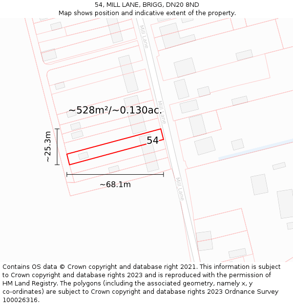 54, MILL LANE, BRIGG, DN20 8ND: Plot and title map