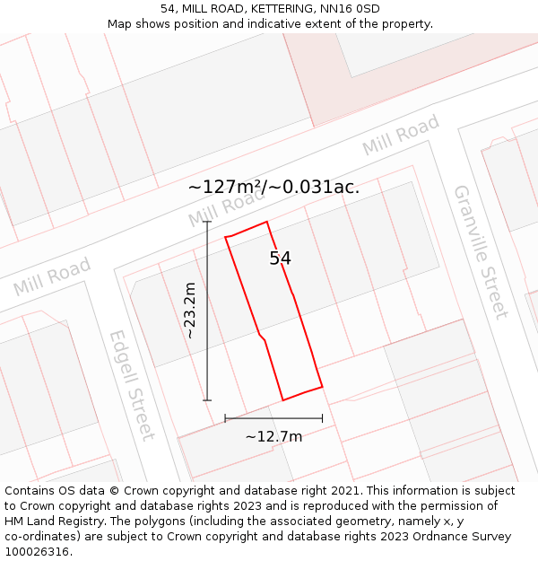 54, MILL ROAD, KETTERING, NN16 0SD: Plot and title map