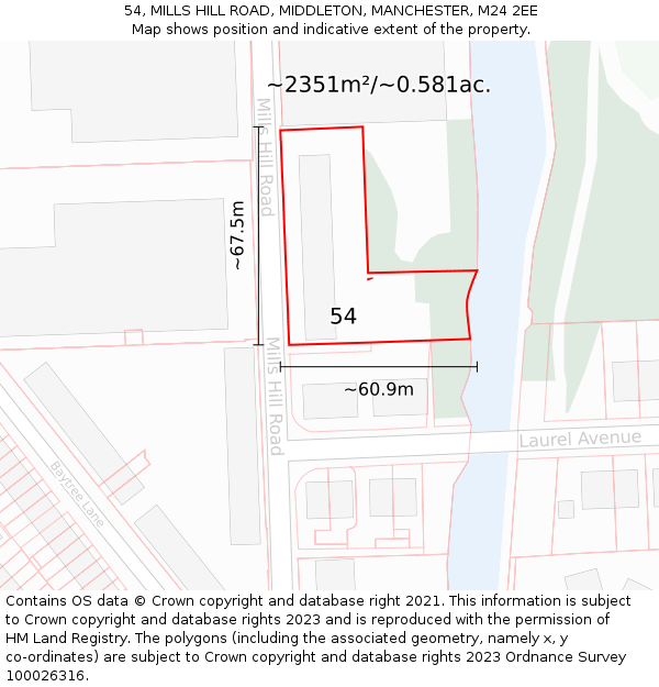 54, MILLS HILL ROAD, MIDDLETON, MANCHESTER, M24 2EE: Plot and title map