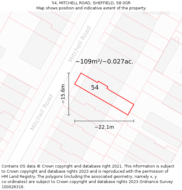 54, MITCHELL ROAD, SHEFFIELD, S8 0GR: Plot and title map