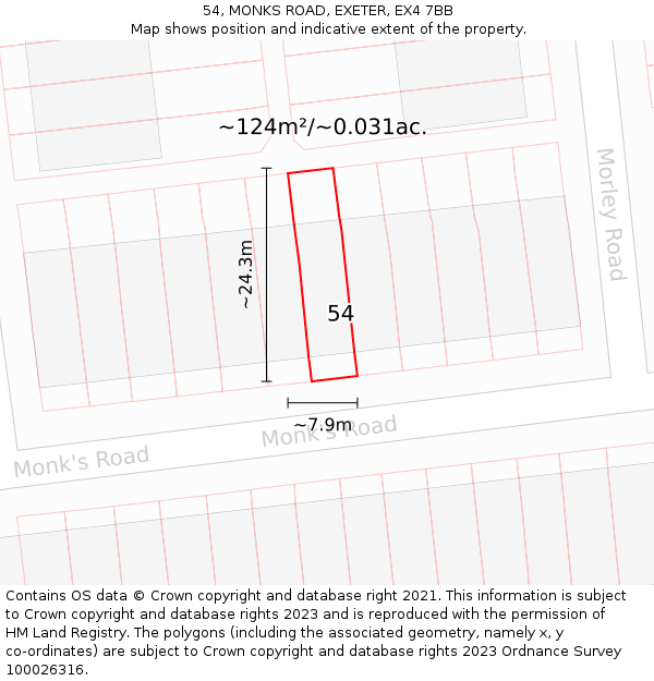 54, MONKS ROAD, EXETER, EX4 7BB: Plot and title map
