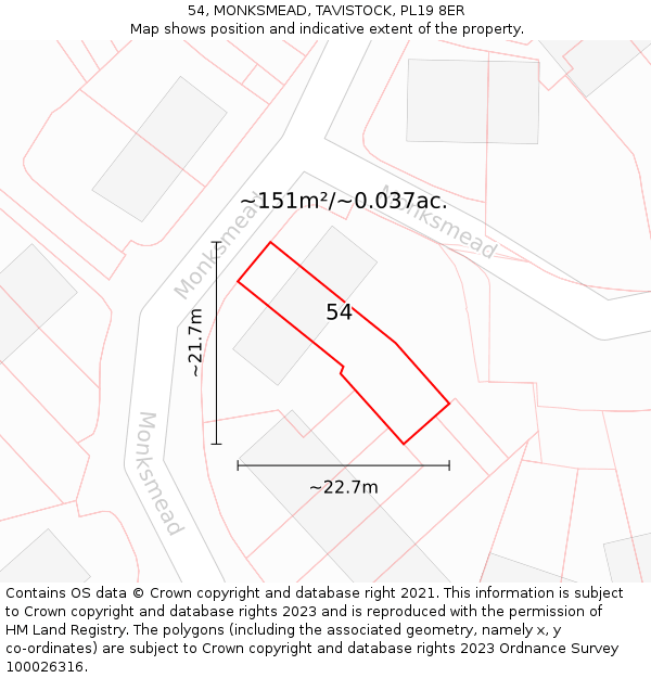 54, MONKSMEAD, TAVISTOCK, PL19 8ER: Plot and title map