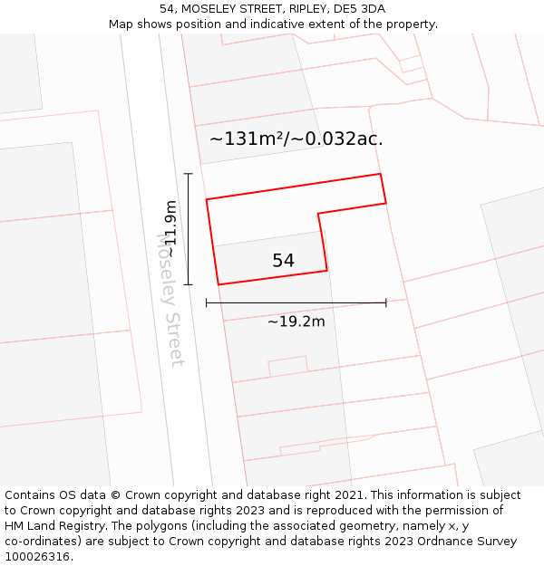 54, MOSELEY STREET, RIPLEY, DE5 3DA: Plot and title map
