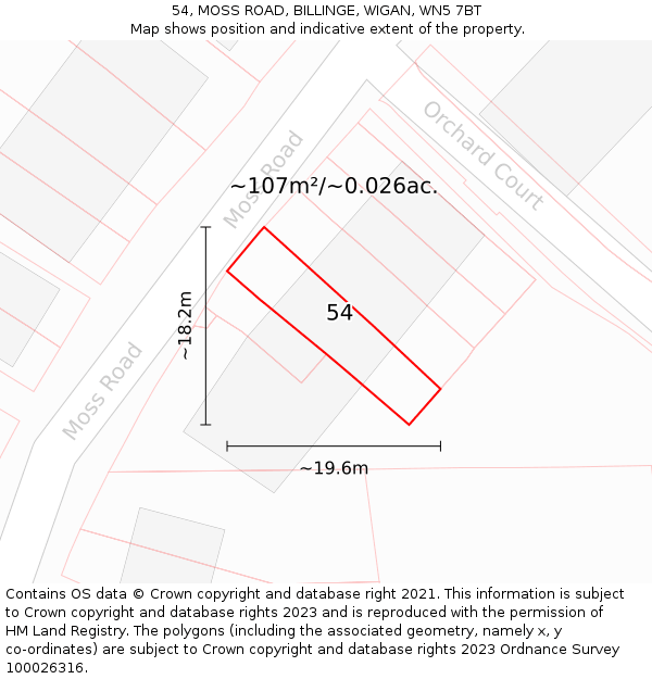 54, MOSS ROAD, BILLINGE, WIGAN, WN5 7BT: Plot and title map
