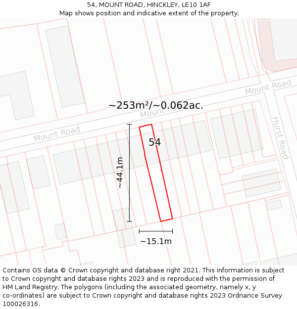54, MOUNT ROAD, HINCKLEY, LE10 1AF: Plot and title map
