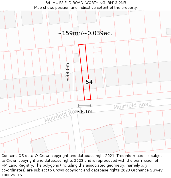 54, MUIRFIELD ROAD, WORTHING, BN13 2NB: Plot and title map