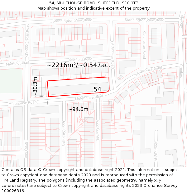 54, MULEHOUSE ROAD, SHEFFIELD, S10 1TB: Plot and title map