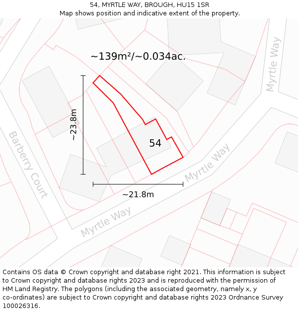 54, MYRTLE WAY, BROUGH, HU15 1SR: Plot and title map